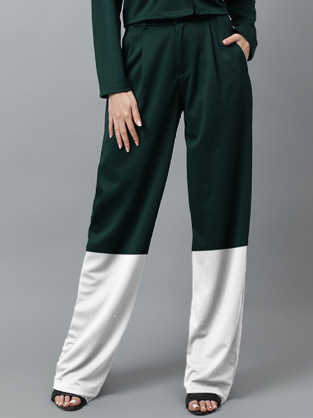 Kotty Women Colourblocked High-Rise Easy Wash Trousers