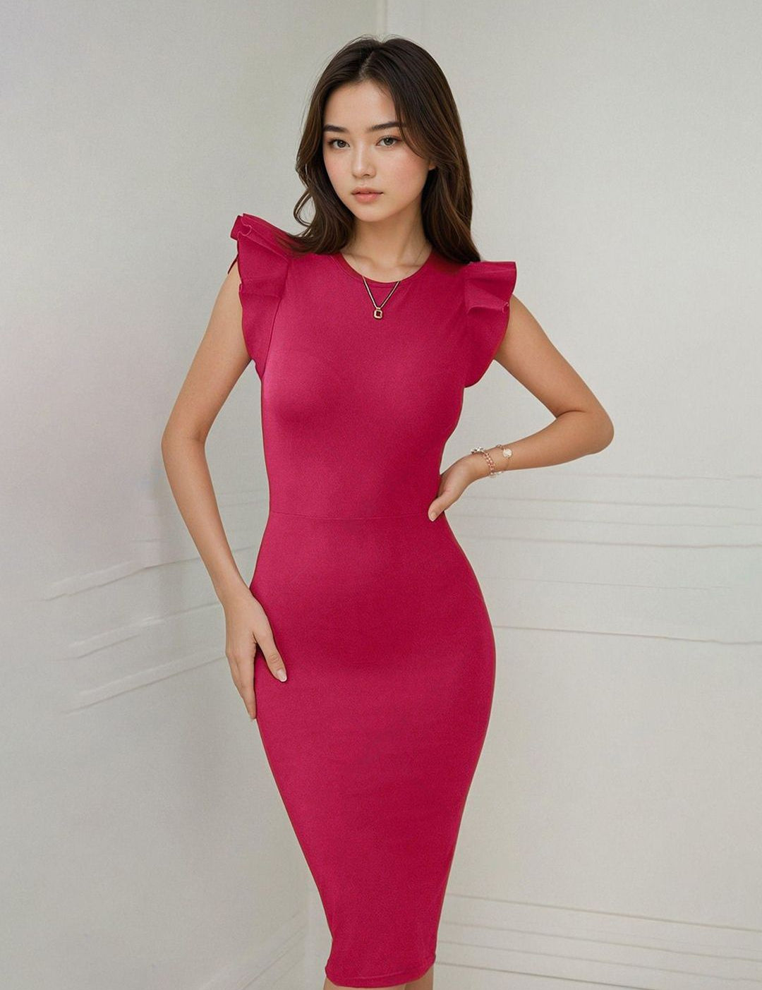 Kotty Women Flutter Sleeve Bodycon Midi Dress