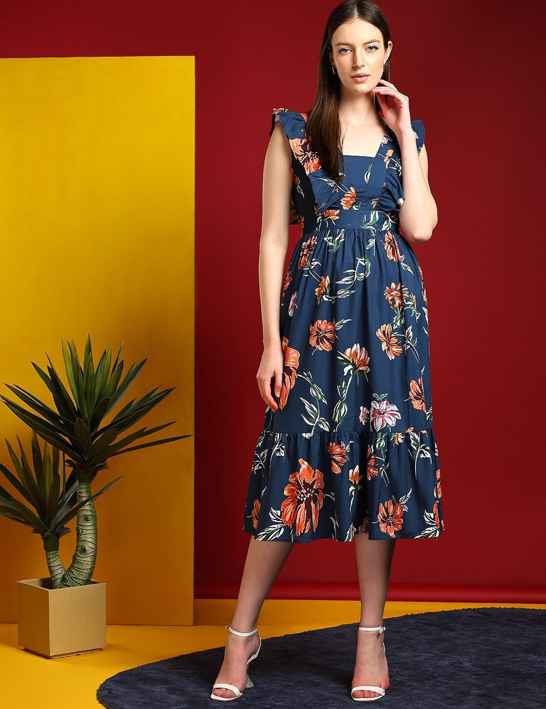 Kotty Print Crepe Fit & Flare Midi Dress