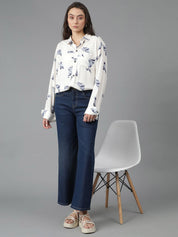 Kotty Women Spread Collar Conversational Printed Cotton Oversized Casual Shirt