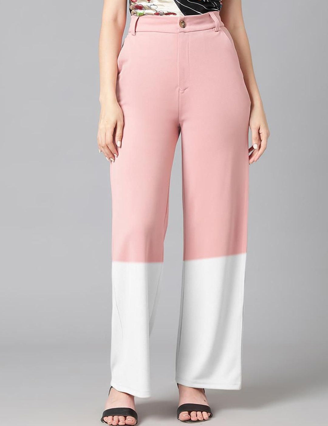 Kotty Women Solid Colourblocked High-Rise Easy Wash Trousers