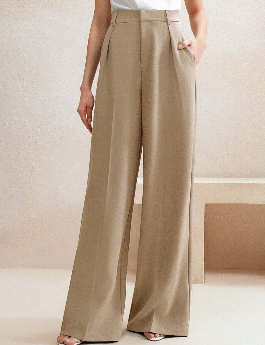 Kotty Women High-Rise Wide-Leg Pleated Korean Pants Trousers