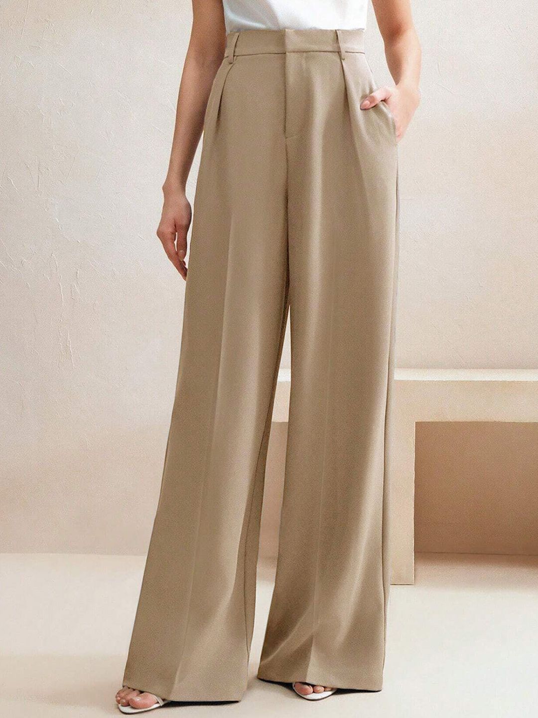 Kotty Women High-Rise Wide-Leg Pleated Korean Pants Trousers