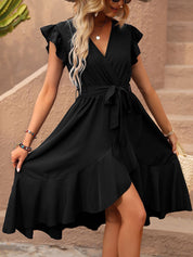 Kotty Flutter Sleeves Wrap Dress