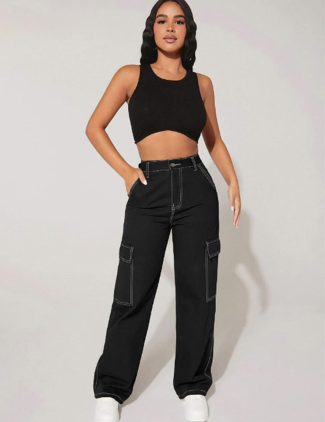 Kotty Women Regular Fit High-Rise Stretchable Cargos Style Jeans