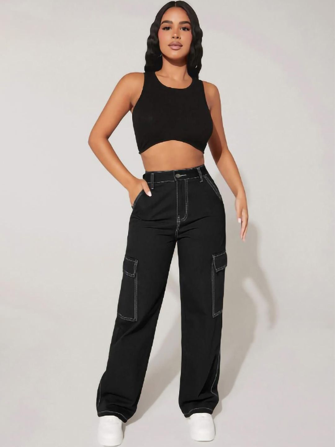 Kotty Women Regular Fit High-Rise Stretchable Cargos Style Jeans