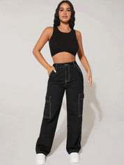 Kotty Women Regular Fit High-Rise Stretchable Cargos Style Jeans