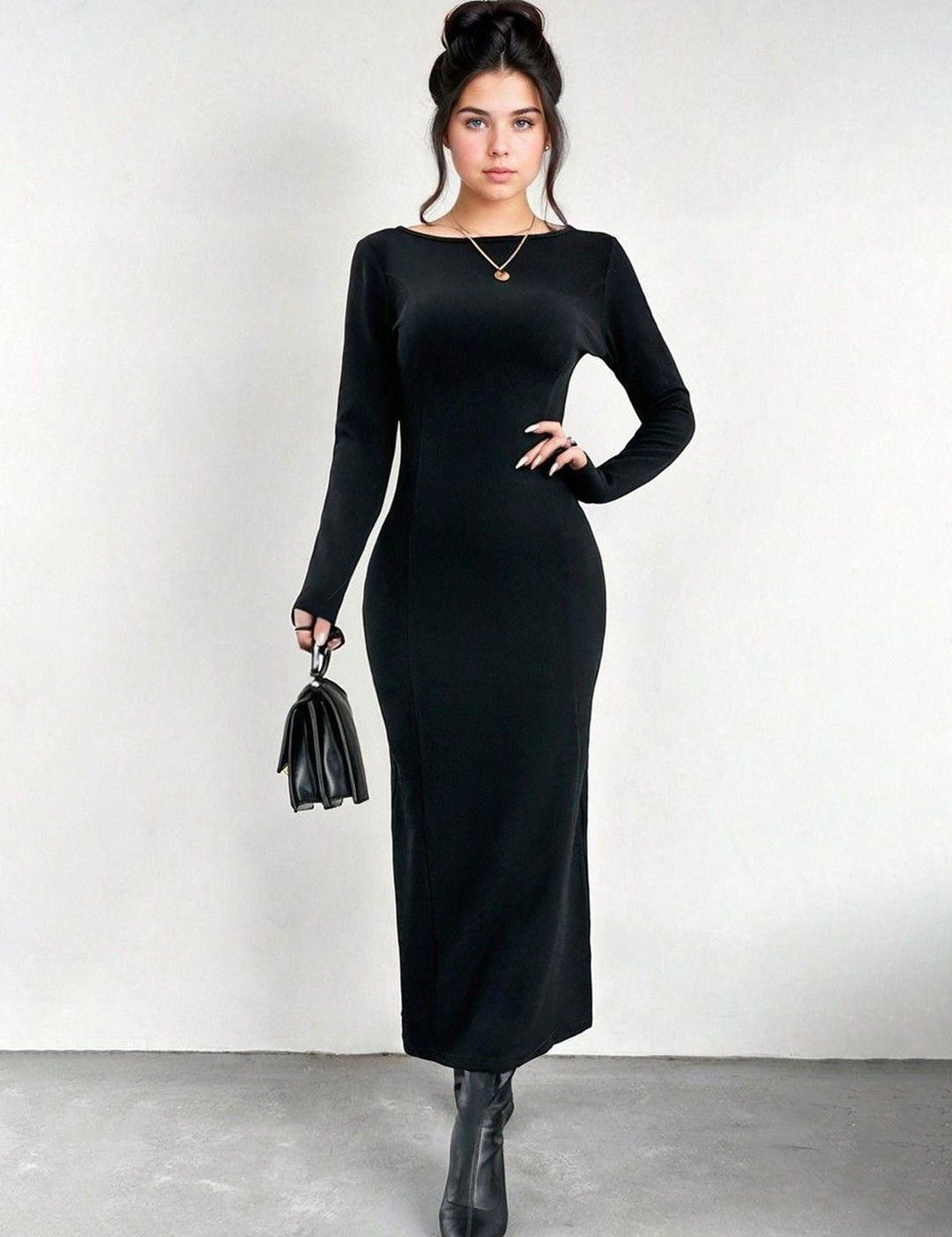 Kotty Women Bodycon Boat Neck Maxi Dress