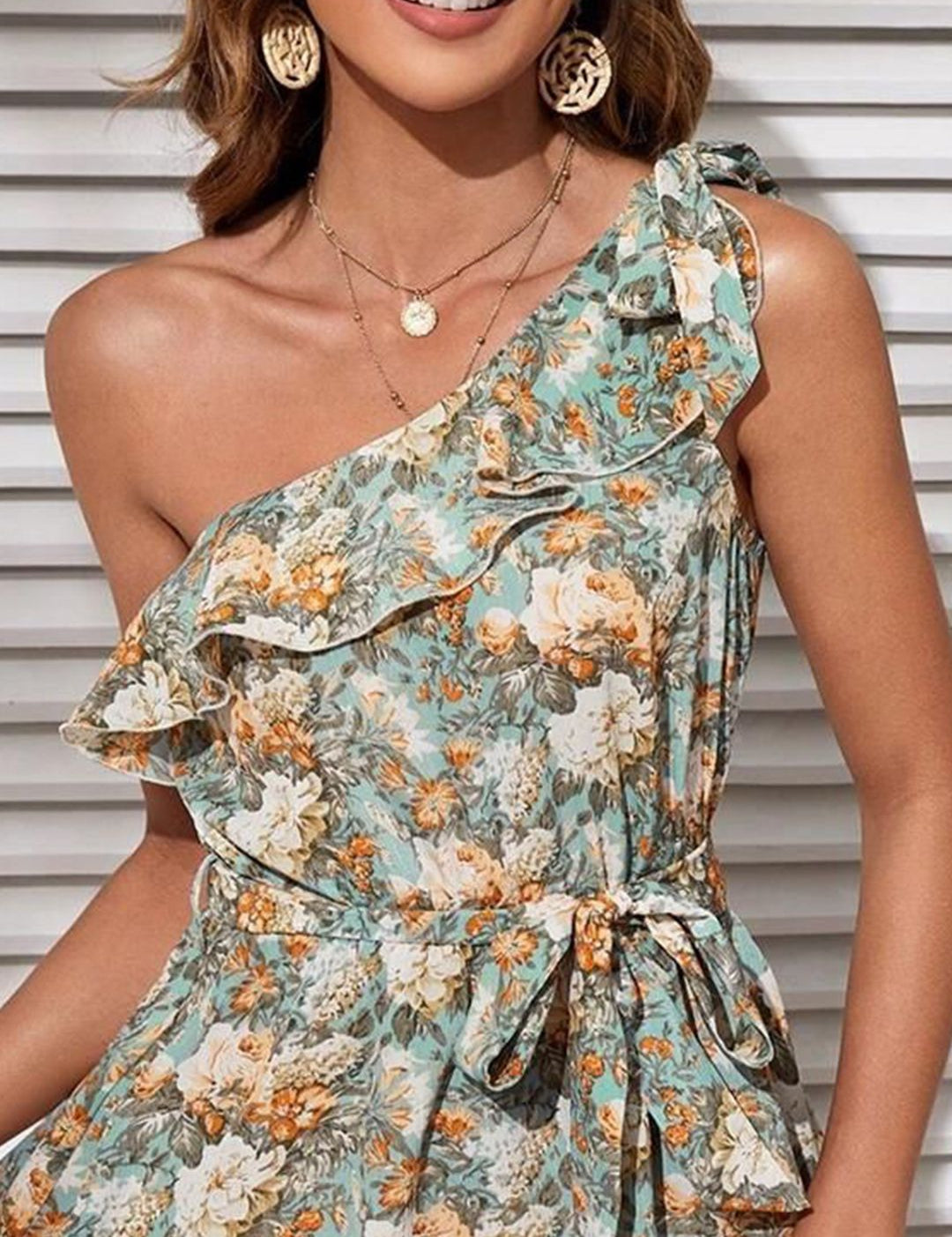 Kotty Women Print One Shoulder Crepe Fit & Flare Dress