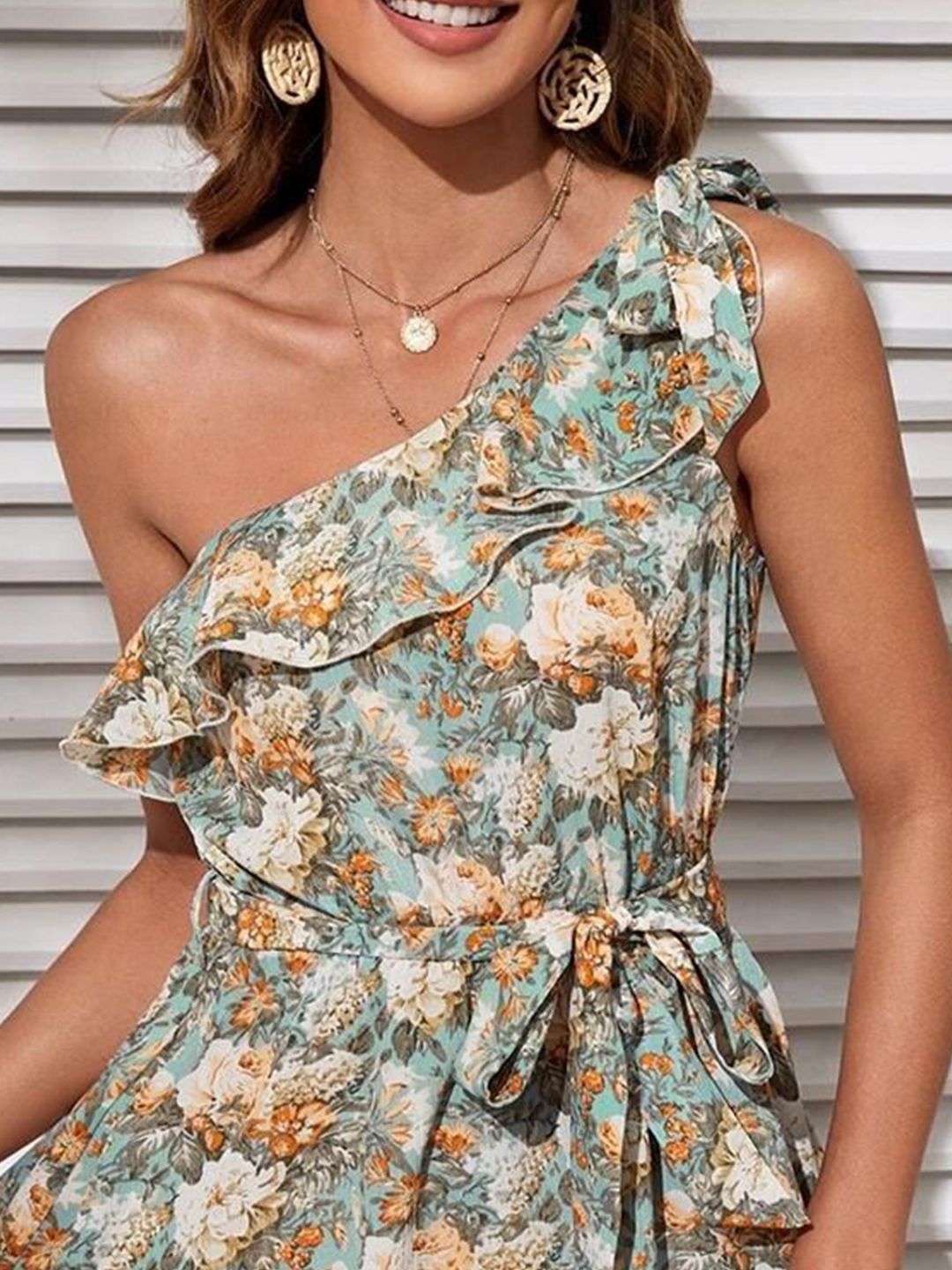 Kotty Women Print One Shoulder Crepe Fit & Flare Dress