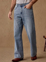 Kotty Men Wide Leg Low-Rise Light Fade Stretchable Jeans