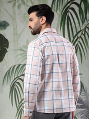 Kotty Men Spread Collar Tartan Checked Casual Shirt