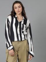 Kotty Women Spread Collar Striped Cotton Oversized Casual Shirt