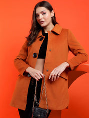 Kotty Women Solid Spread Collar Overcoat