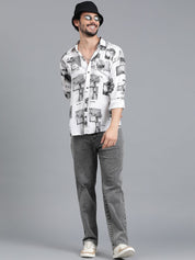 Kotty Men Spread Collar Graphic Printed Cotton Casual Shirt
