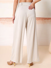 Kotty Women Solid Comfort Flared High-Rise Pleated Parallel Trousers