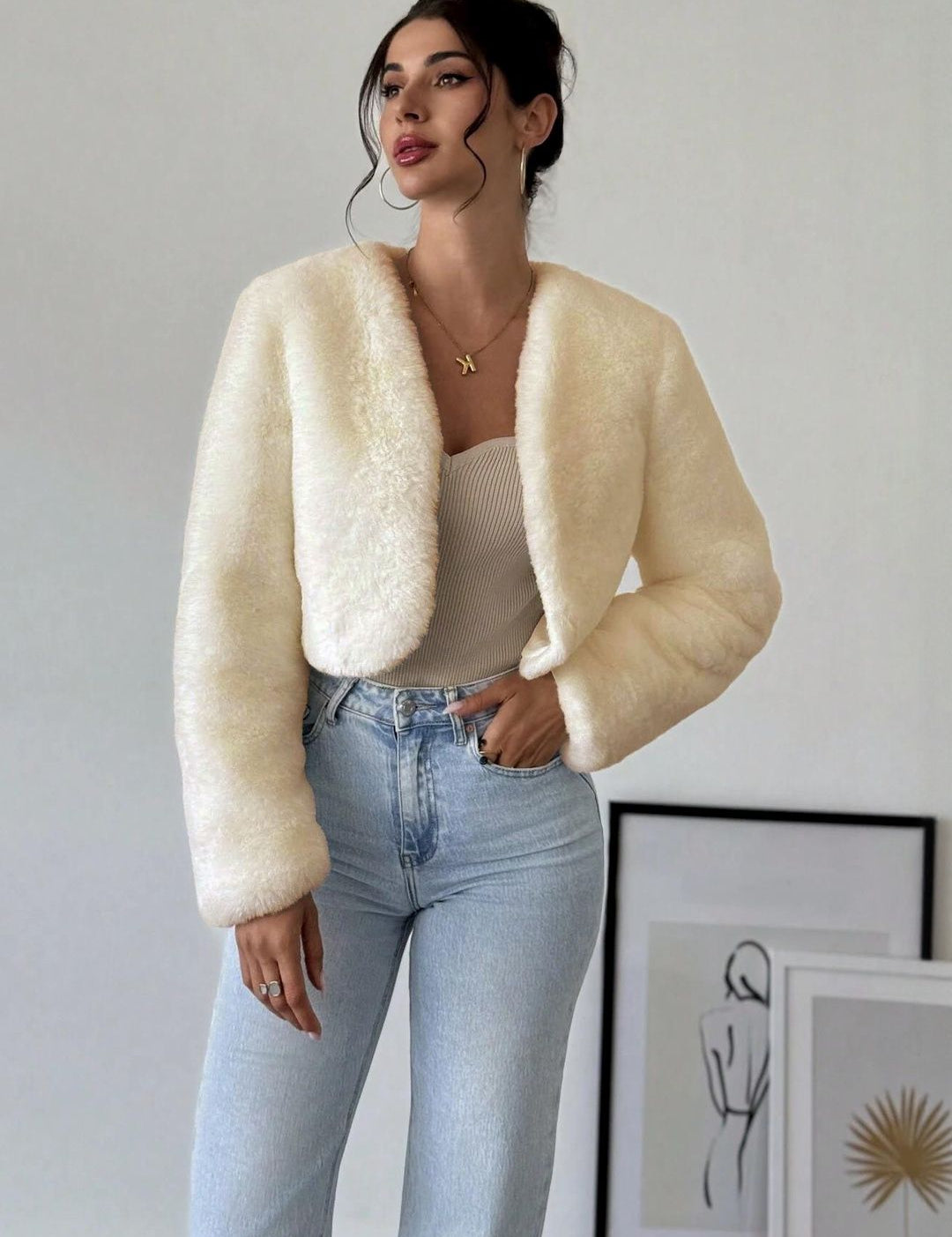 Kotty Women Woollen Crop Open Front Jacket