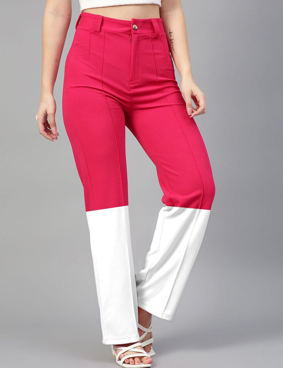 Kotty Women Colourblocked High-Rise Easy Wash Trousers
