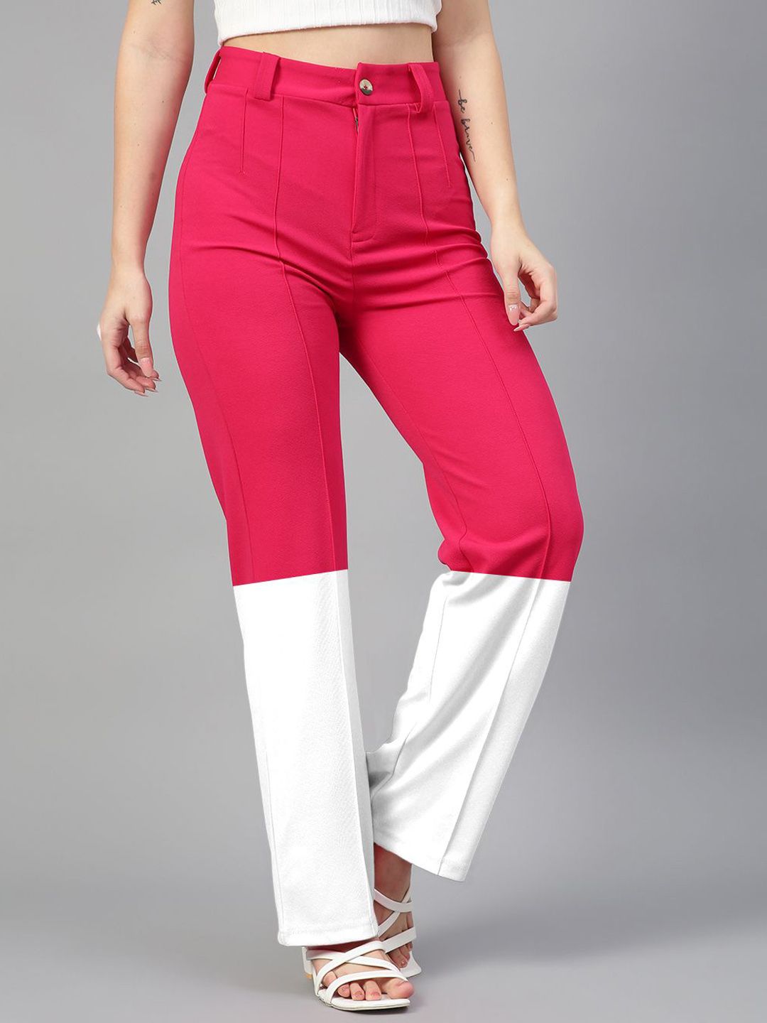 Kotty Women Colourblocked High-Rise Easy Wash Trousers