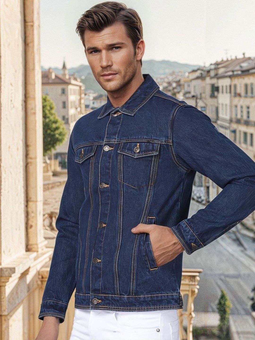 Kotty Men Solid Denim Jacket