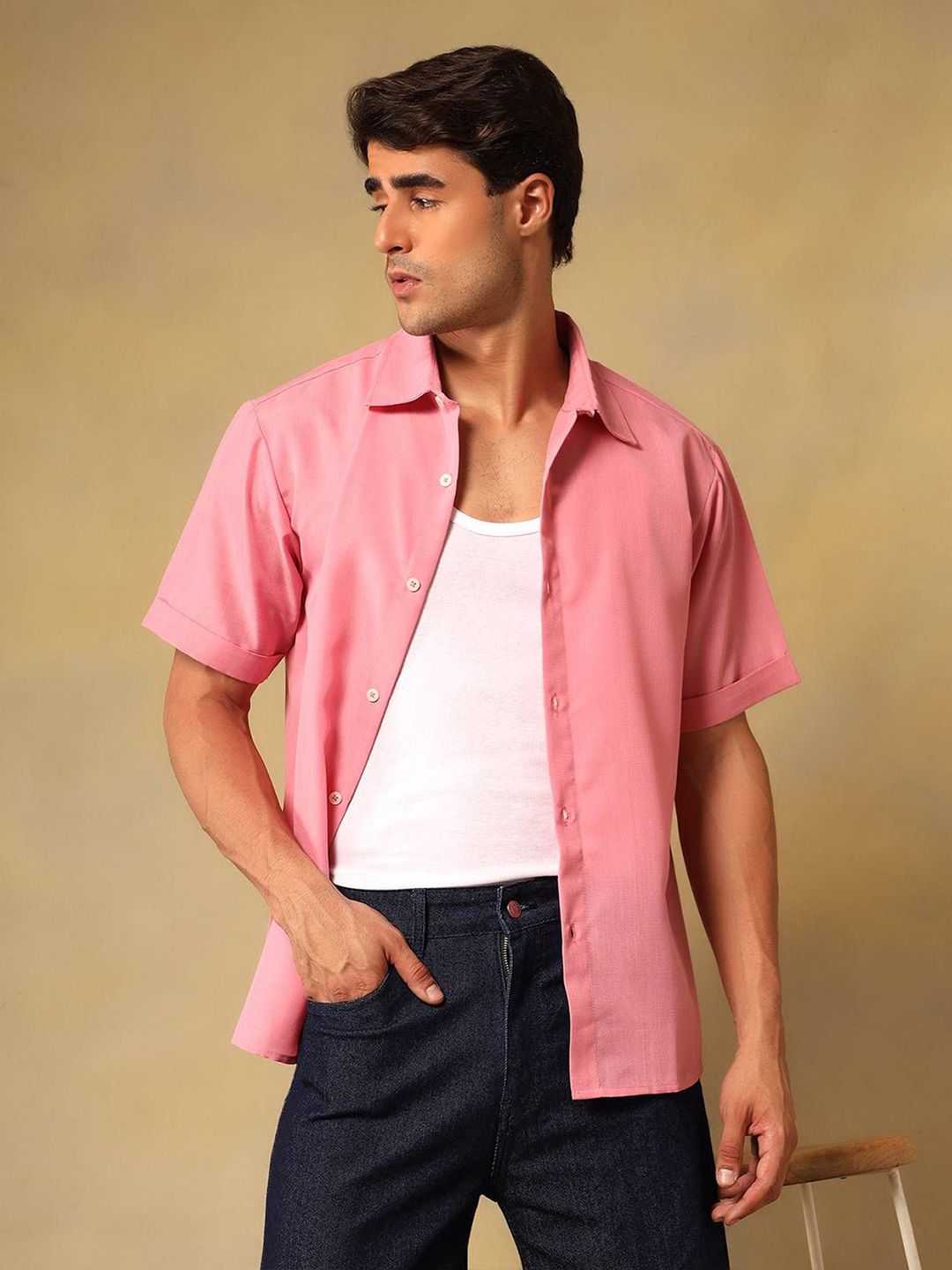 Kotty Comfort Fit Linen Spread Collar Casual Shirt