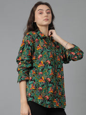 Kotty Women Spread Collar Floral Printed Cotton Oversized Casual Shirt