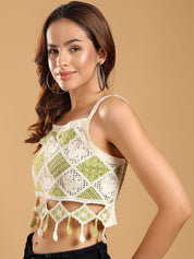 Kotty Women Self Design Emboidered Cotton Crop Regular Top