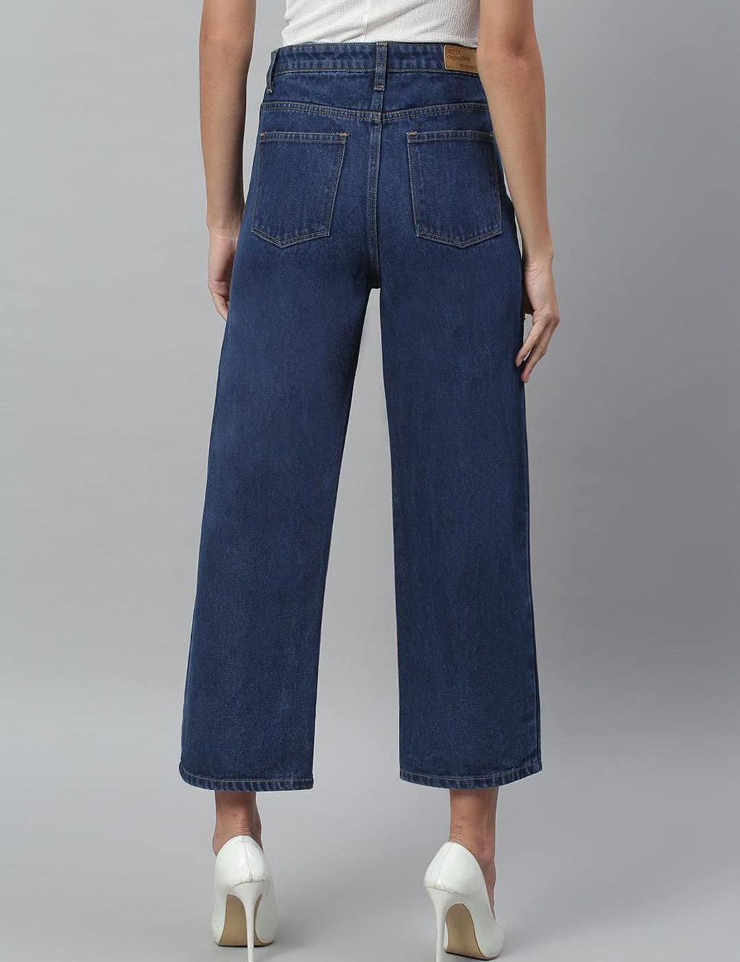 Kotty Women Wide Leg High-Rise Stretchable Cotton Cropped Jeans