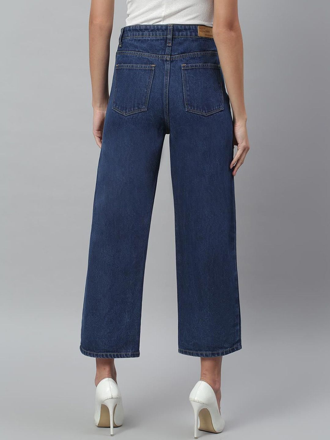 Kotty Women Wide Leg High-Rise Stretchable Cotton Cropped Jeans