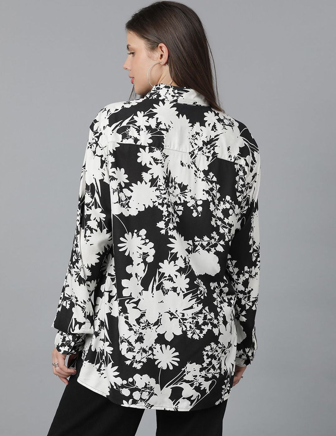 Kotty Women Spread Collar Floral Printed Cotton Oversized Casual Shirt