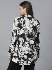 Kotty Women Spread Collar Floral Printed Cotton Oversized Casual Shirt
