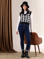 Kotty Women Printed Crop Sweater Vest