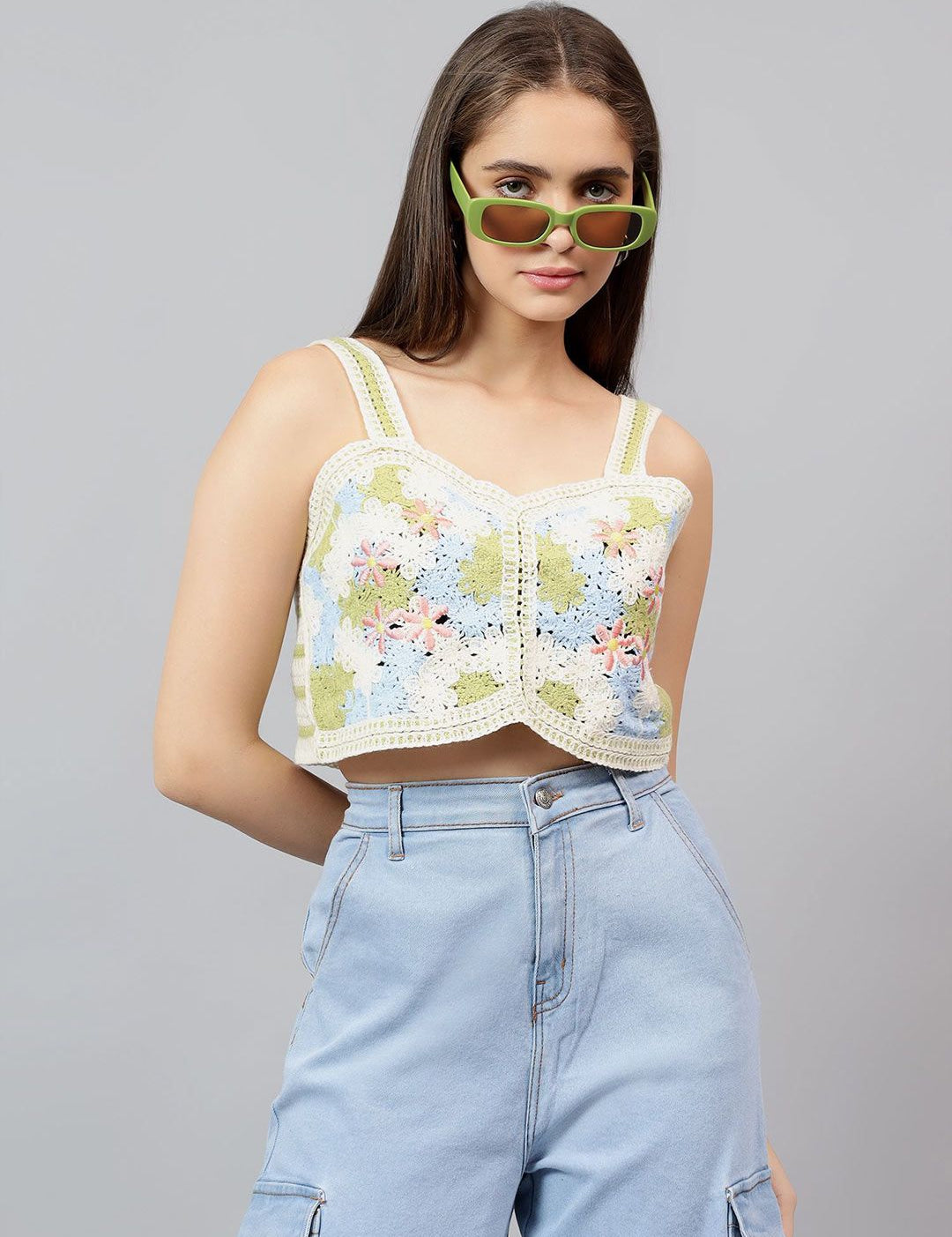 Kotty Women Self Design Square Neck Cotton Top