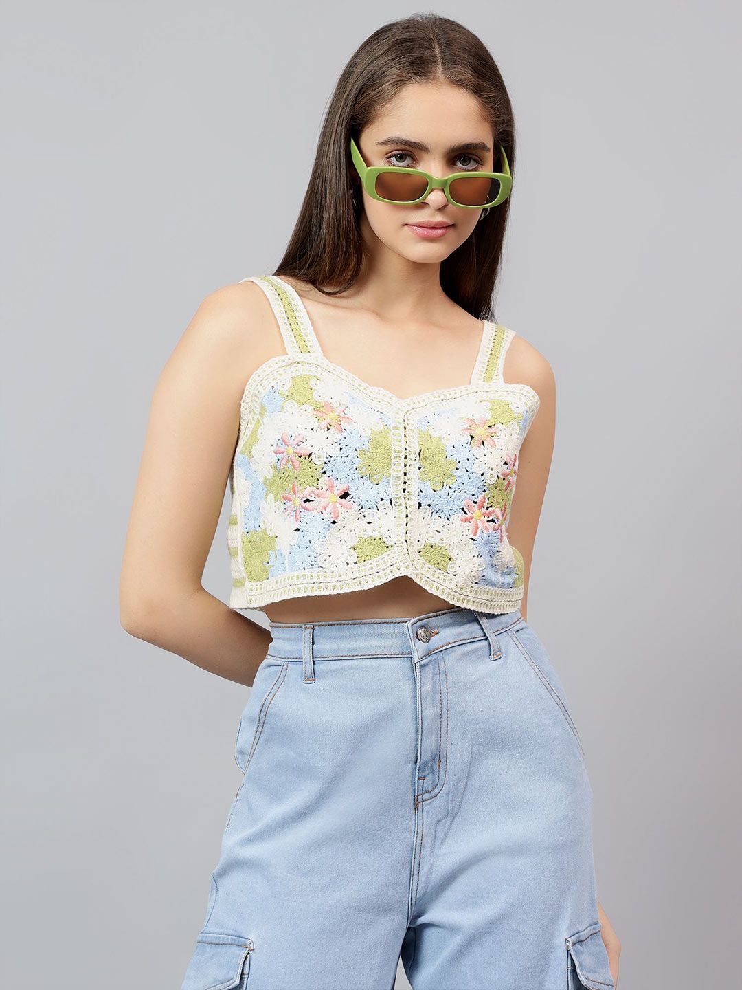 Kotty Women Self Design Square Neck Cotton Top