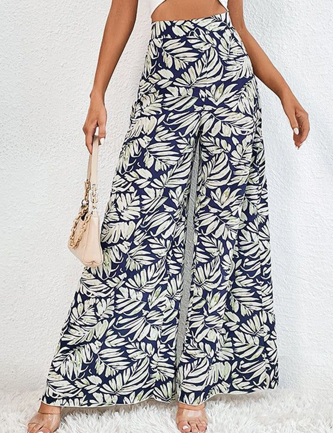 Kotty Women Floral Printed Relaxed Flared High-Rise Easy Wash Trousers