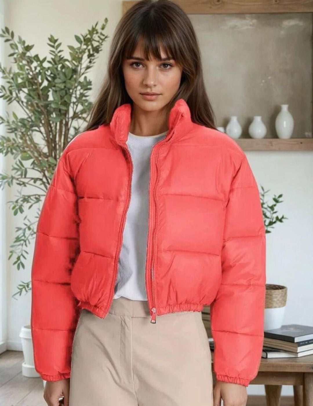 Kotty Women Stand Collar Solid Lightweight Puffer Jacket