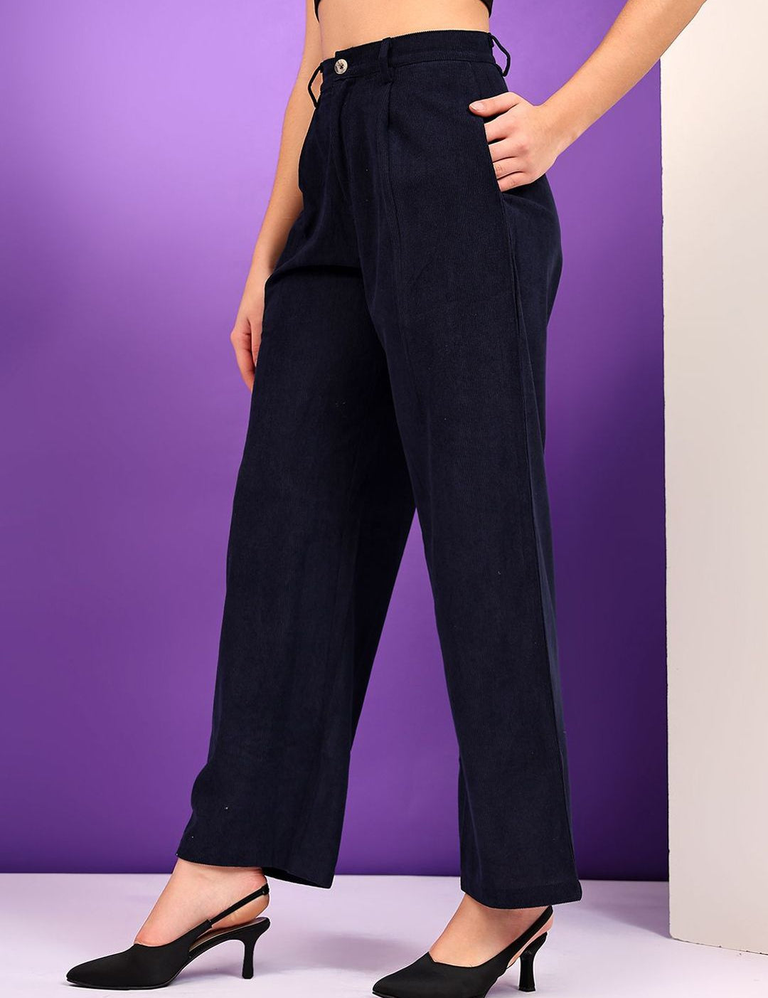 Kotty Women Relaxed Straight Leg High-Rise Easy Wash Pleated Formal Trousers