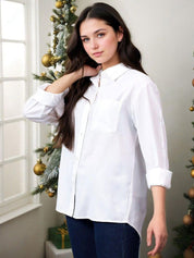 Kotty Women Spread Collar Solid Cotton Relaxed Fit Casual Shirt