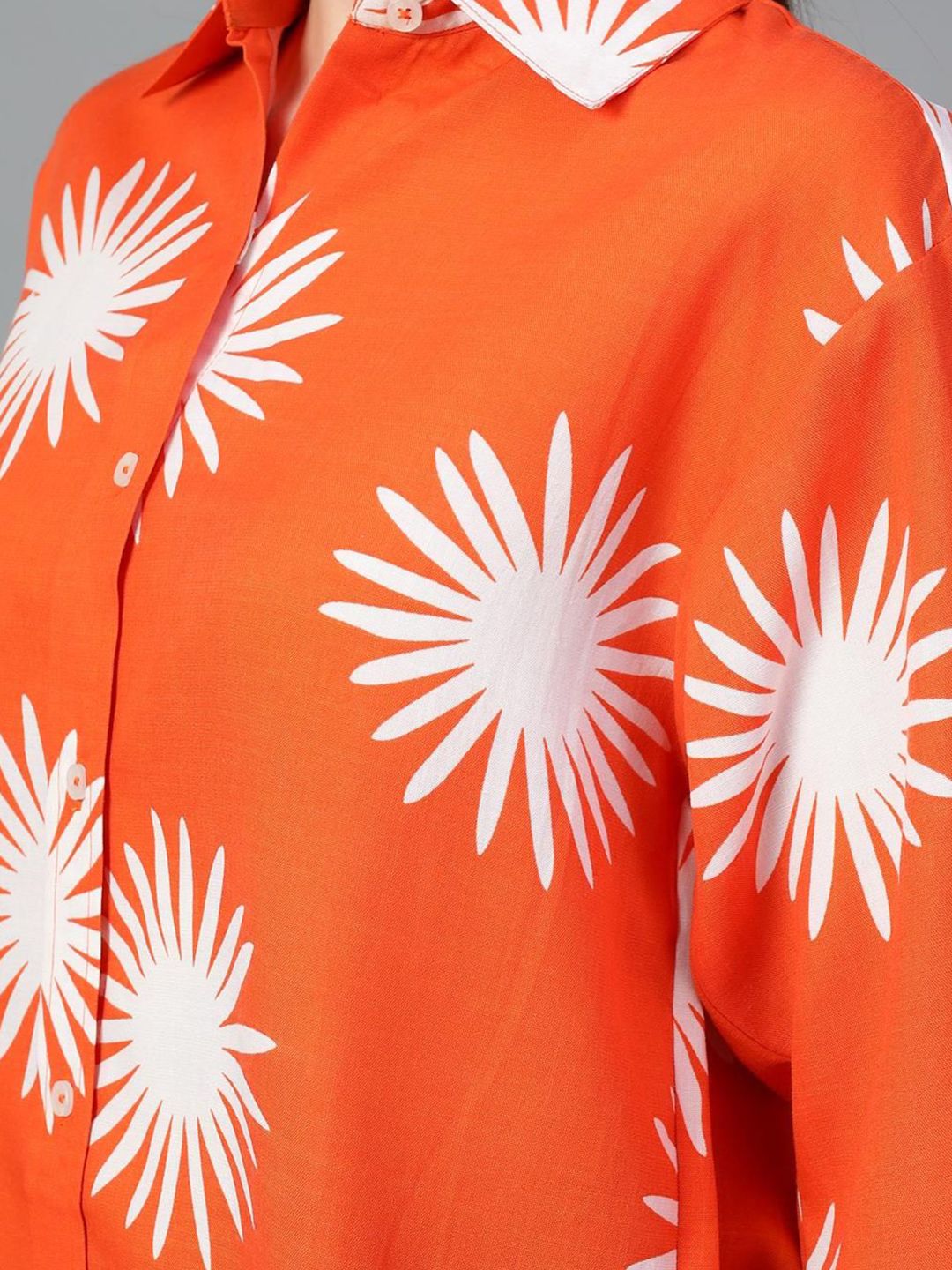 Kotty Women Comfort Spread Collar Graphic Printed Cotton Oversized Casual Shirt