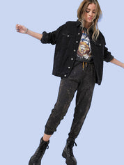 Kotty Women Spread Collar Solid Cotton Casual Denim Jacket