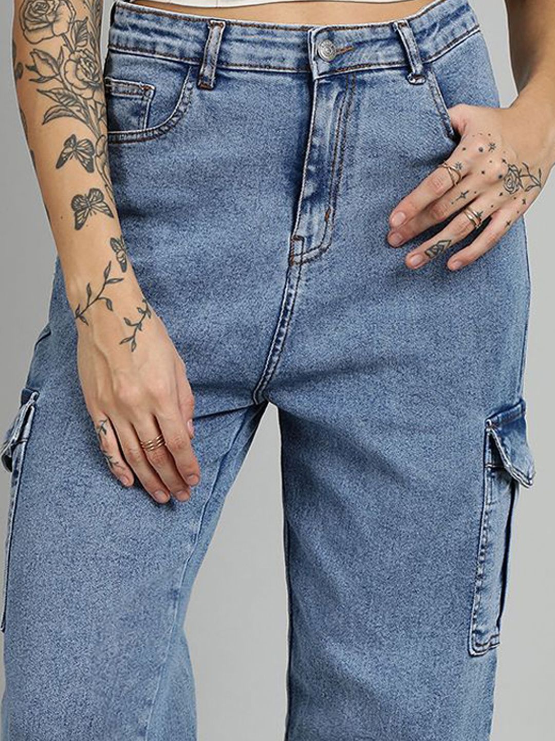 Kotty Women Straight Fit High-Rise Stretchable Cargo Styles Jeans