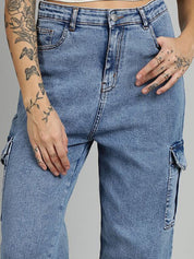 Kotty Women Straight Fit High-Rise Stretchable Cargo Styles Jeans