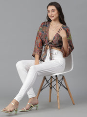 Kotty Floral Print Flared Sleeve Crop Top