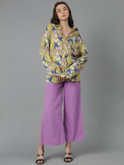 Kotty Women Spread Collar Abstract Printed Cotton Oversized Casual Shirt