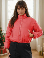 Kotty Women Stand Collar Solid Lightweight Puffer Jacket