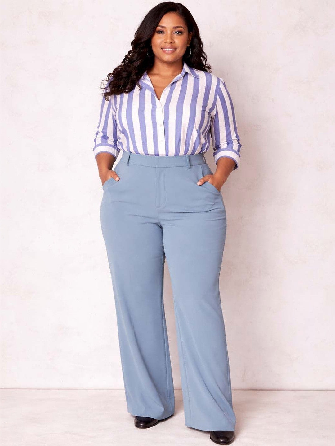 Blue Wide Leg High-Rise Pants for Women – Classic Solid Design | Kotty