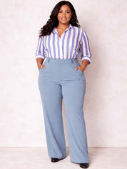 Blue Wide Leg High-Rise Pants for Women – Classic Solid Design | Kotty