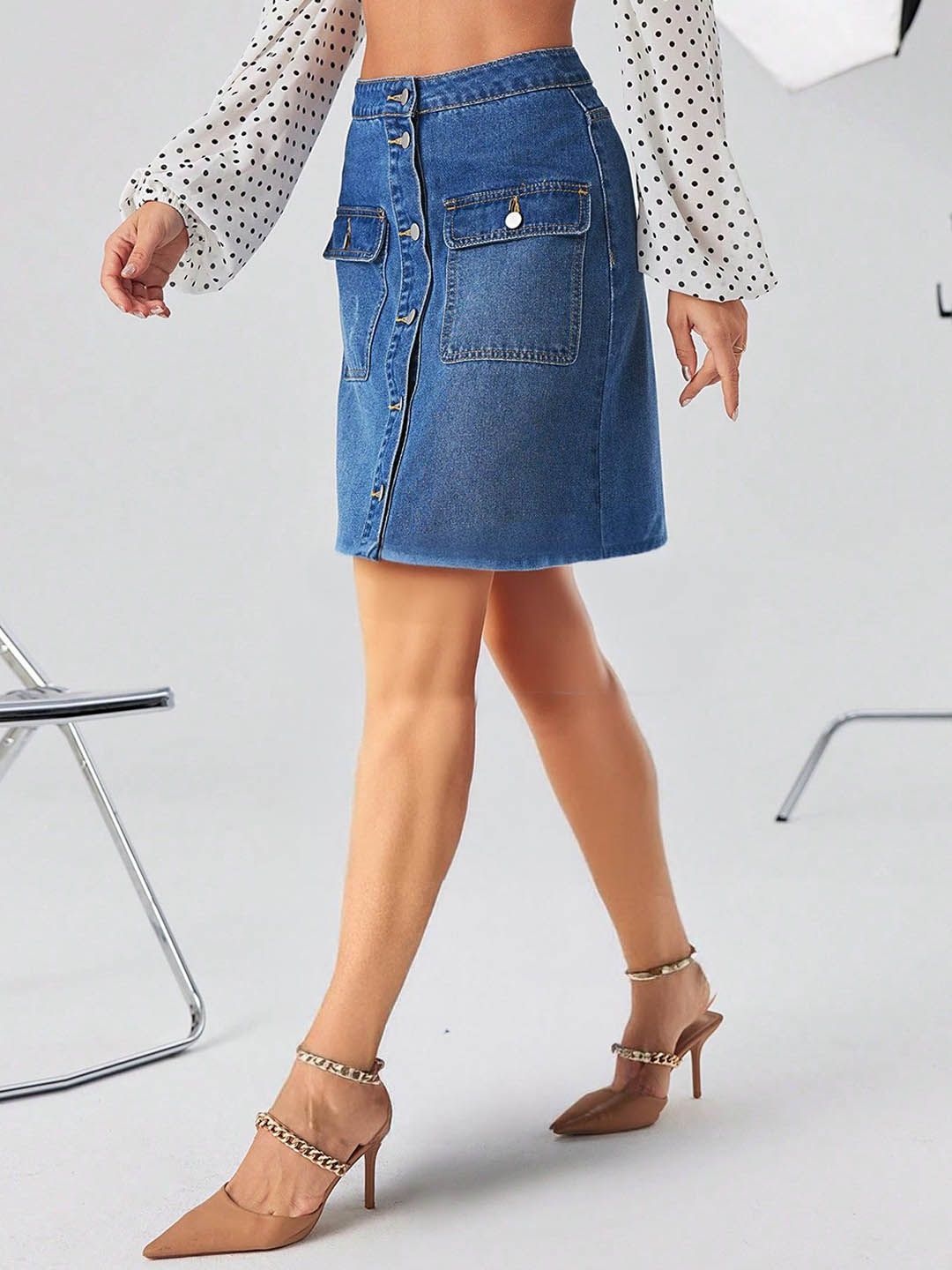 Kotty A-Line Above Knee Blue Skirt