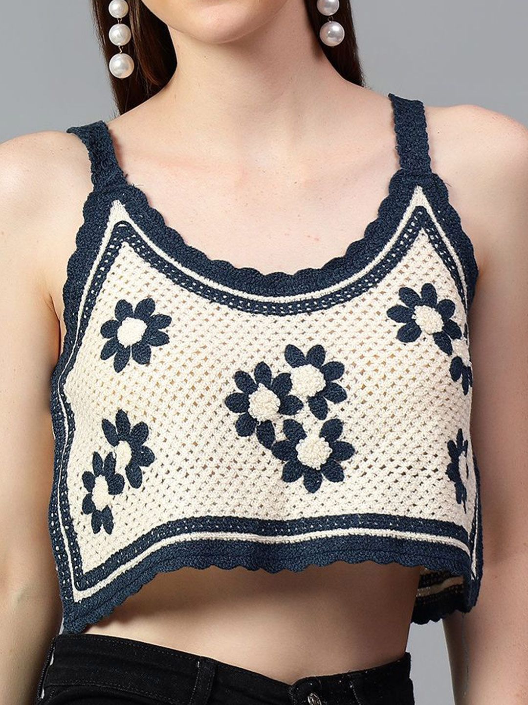 Kotty Women Self Design Scoop Neck Cotton Top