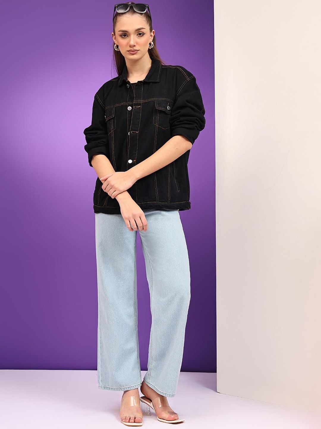 Kotty Women Spread Collar Solid Casual Denim Jacket